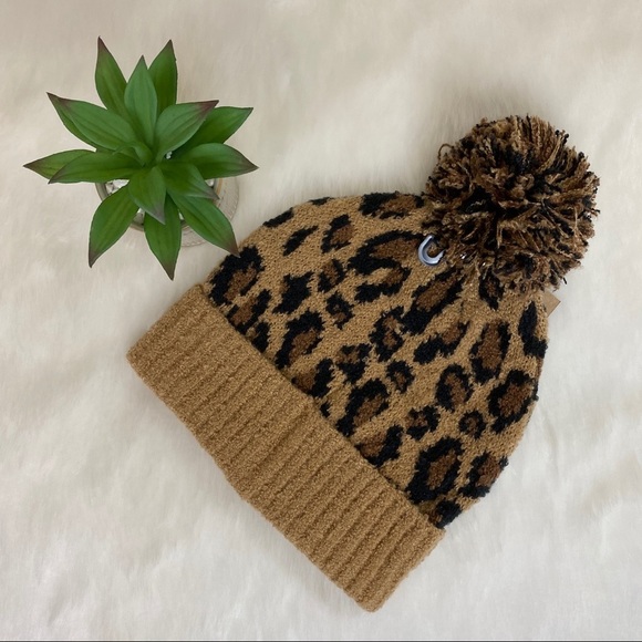 C.C Leopard Pom Beanie | Fuzzy Knit Winter Hat | Animal Print Beanie 🐆 - Picture 8 of 9